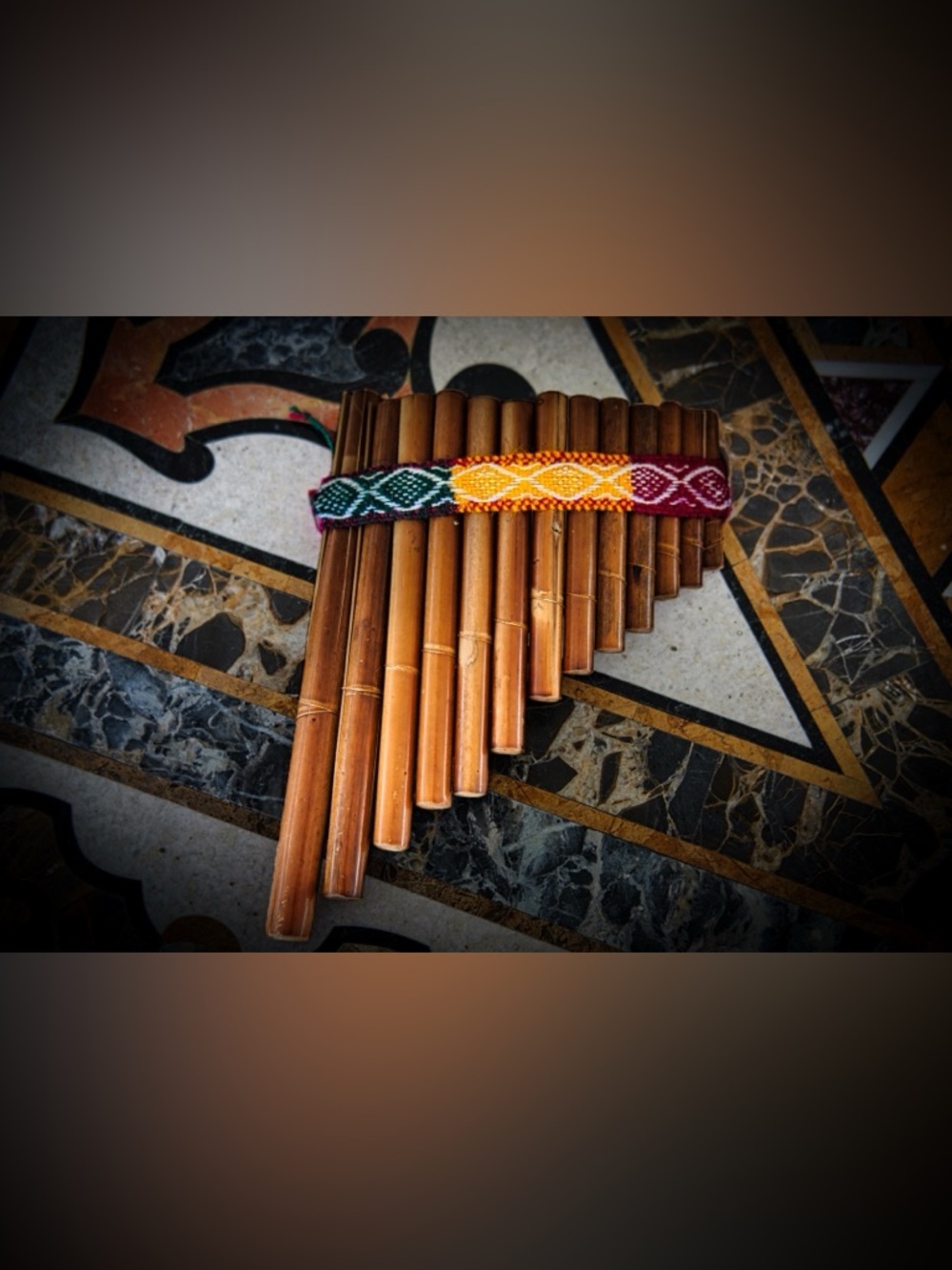 Handcrafted Italian Bamboo Pan Flute (Firlinfeu) with Folk Woven Band